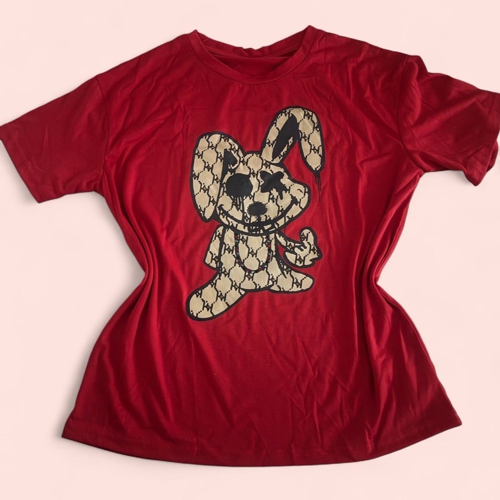 Red Graphic T-Shirt with Bunny Design